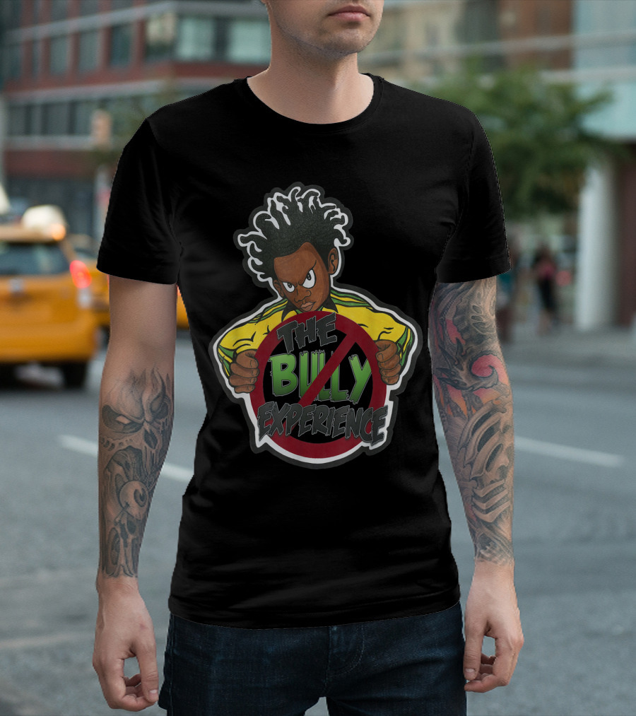 The Bully Experience Mitch Merch Featuring Cartoon Character with Green Jacket and Anti-Bully T-Shirt