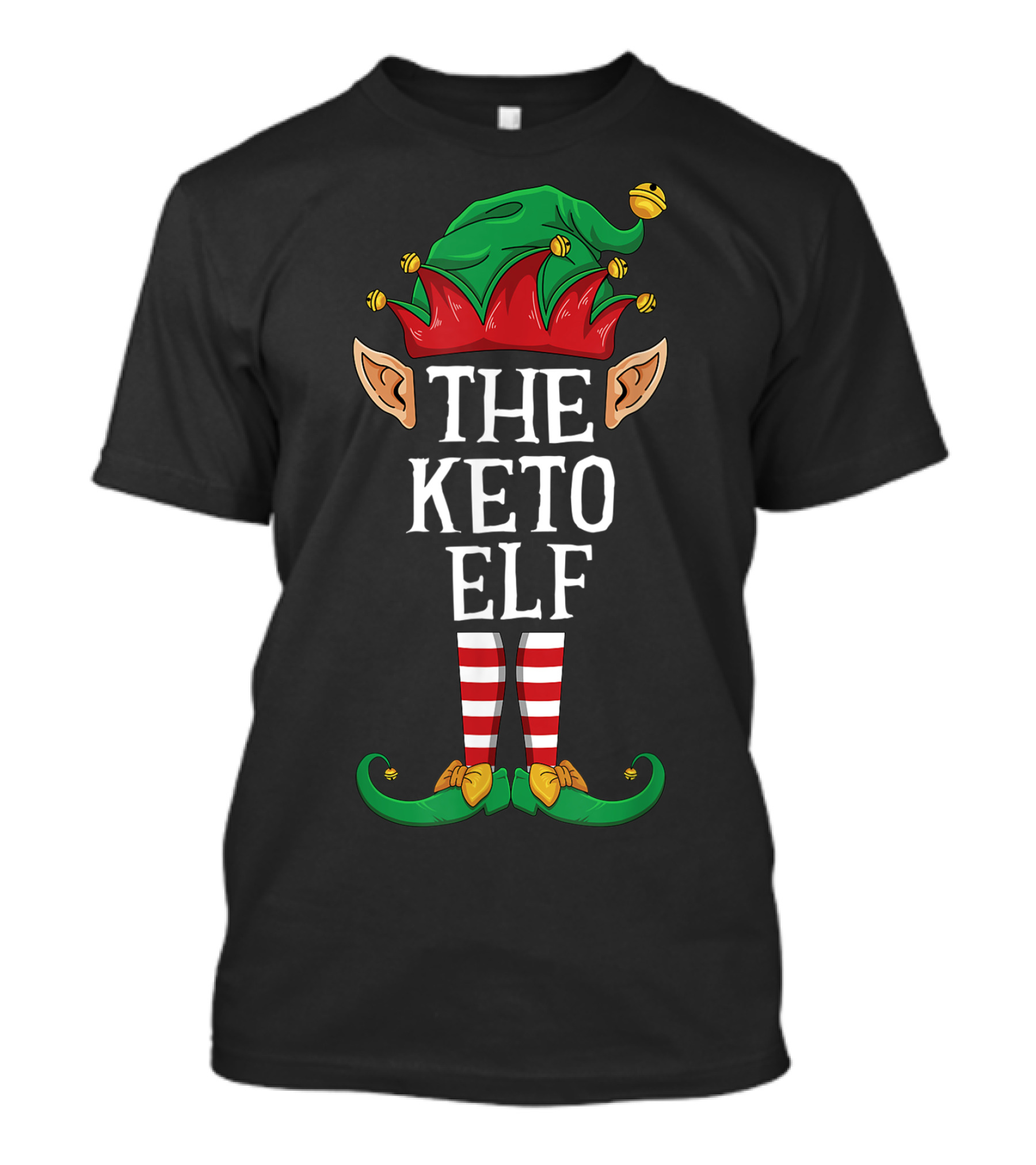 The Keto Elf Matching Family Christmas Holiday Jolly Elf Hat And Striped Stockings T-Shirt
