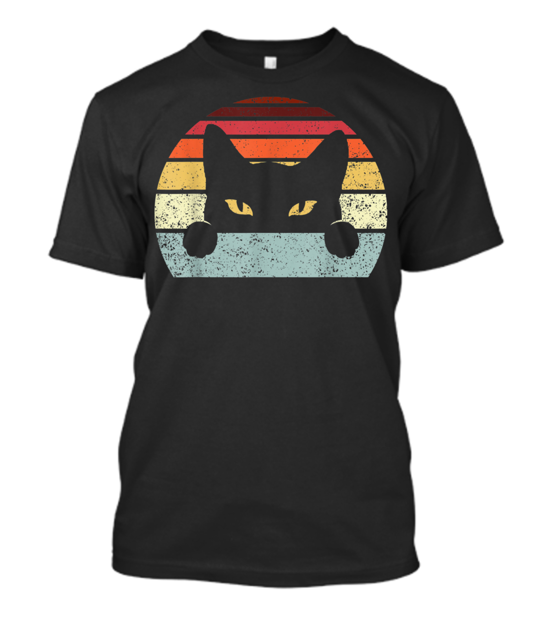 Vintage Black Cat Retro Sunset Style Cats In T-Shirt
