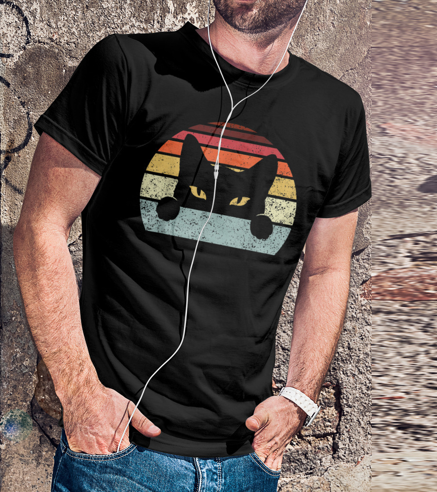 Vintage Black Cat Retro Sunset Style Cats In T-Shirt