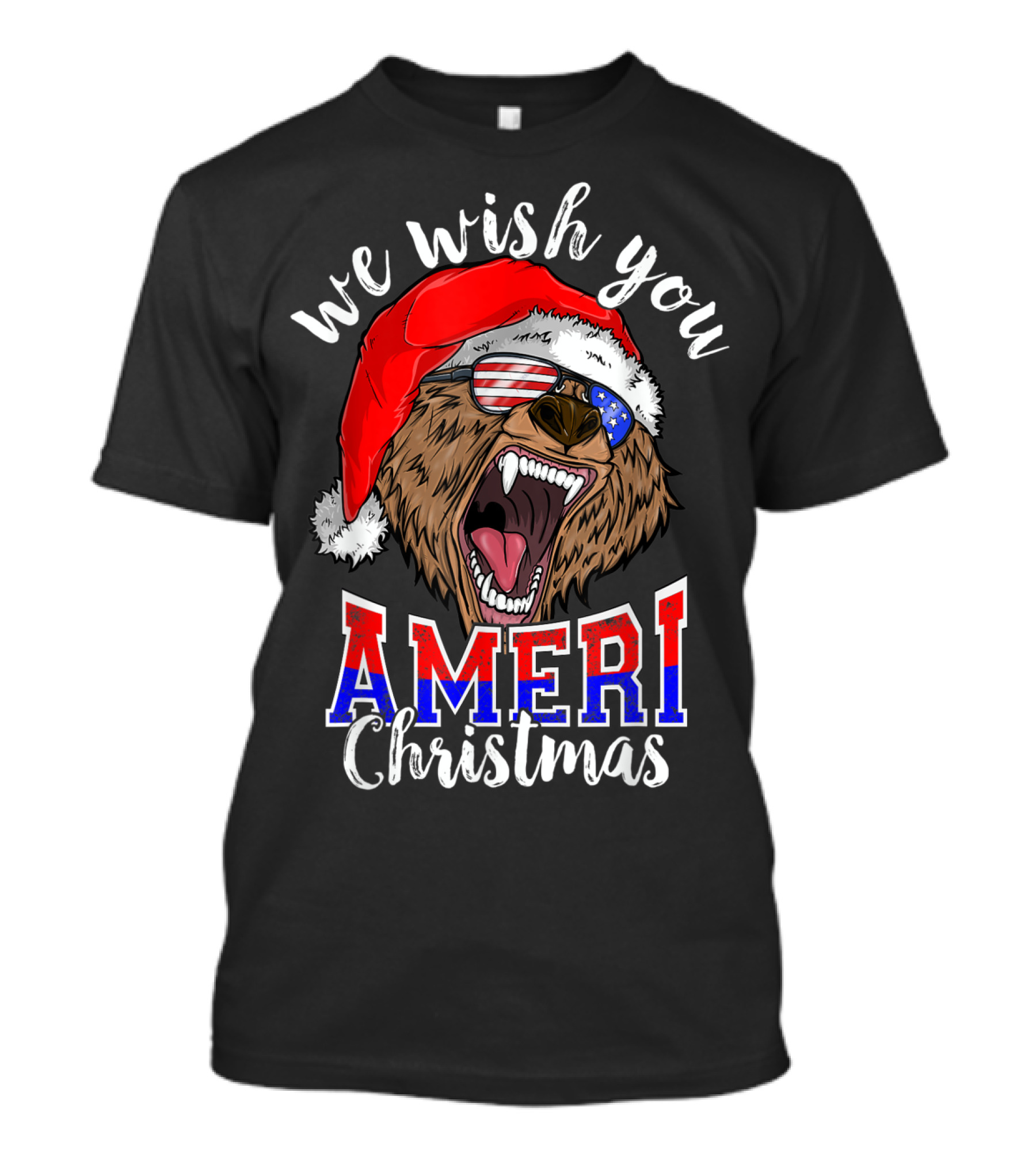 We Wish You Ameri Christmas Santa Bear USA T-Shirt