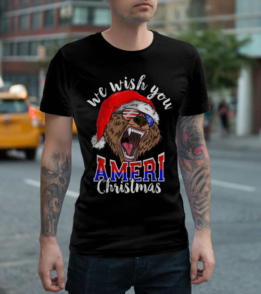 We Wish You Ameri Christmas Santa Bear USA T-Shirt