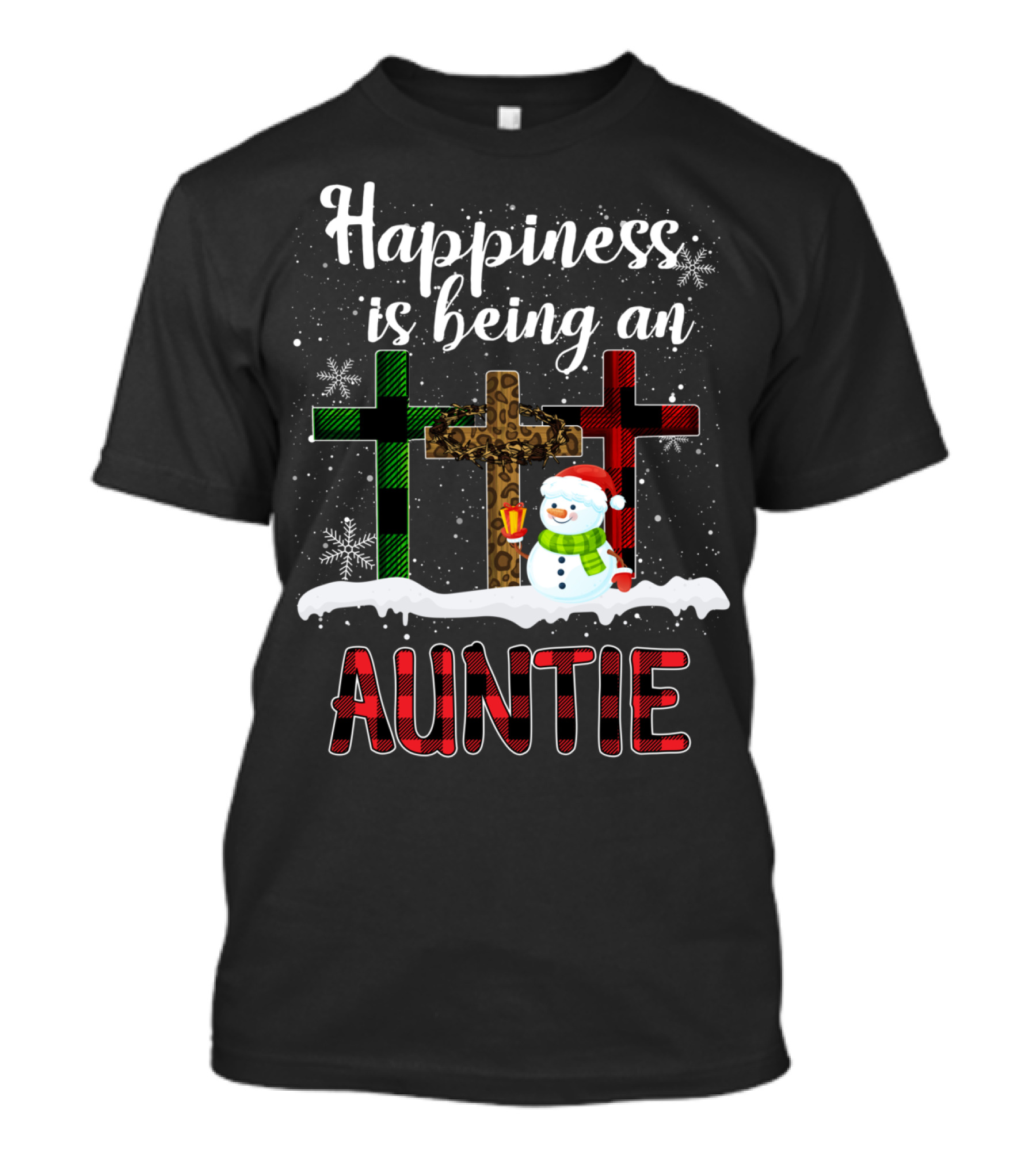 Happiness Is Being An Auntie Christmas Snowman And Cross T-Shirt