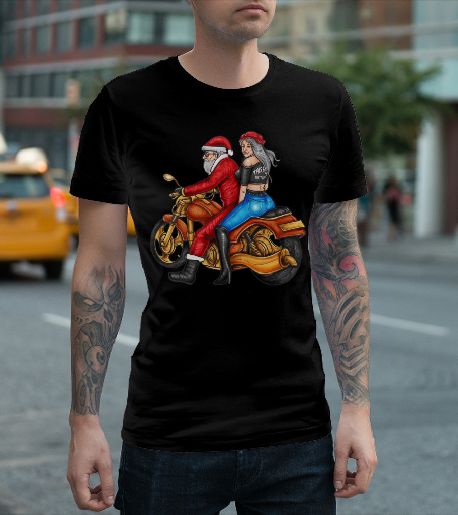 Mrs Claus Biker Christmas Santa Riding Motorcycle T-Shirt