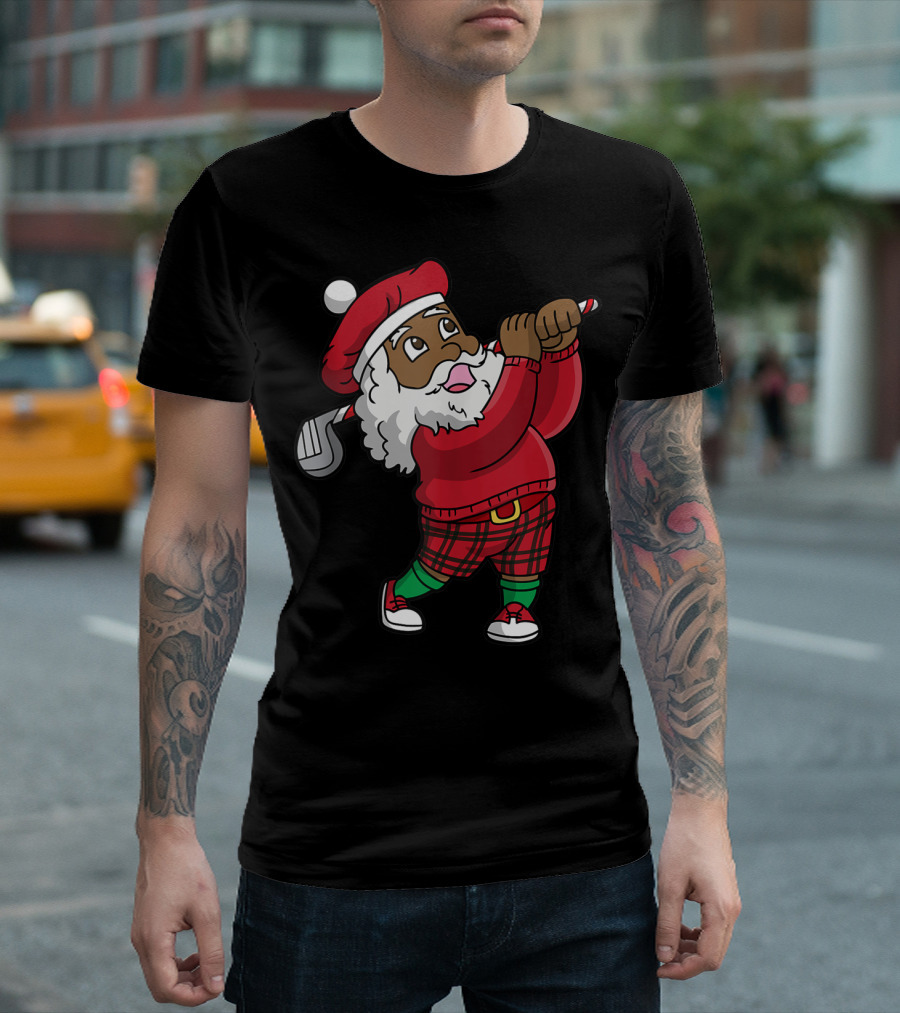 Golf African American Santa Claus Holiday Golfer T-Shirt