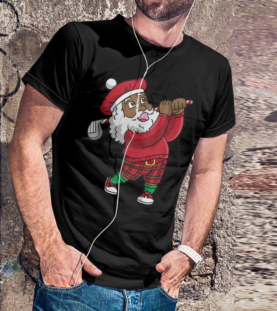 Golf African American Santa Claus Holiday Golfer T-Shirt