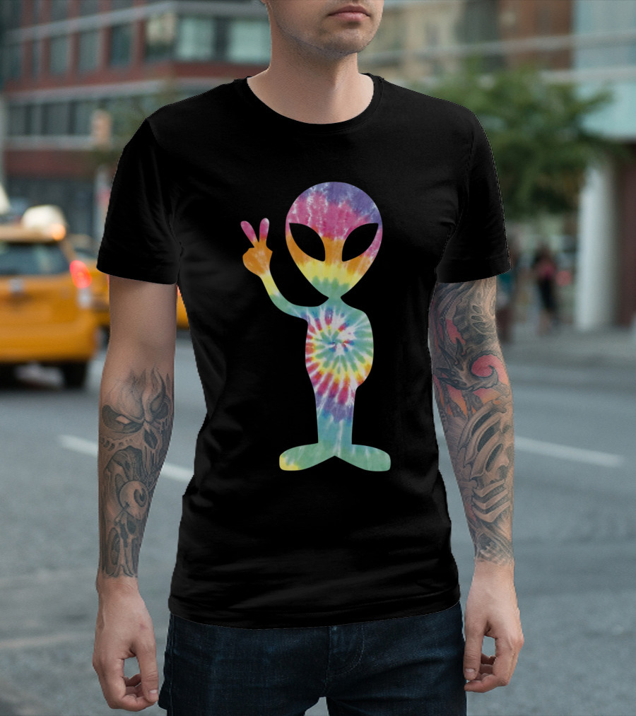 Tie Dye Alien Roswell Peace Sign Rainbow Galaxy T-Shirt