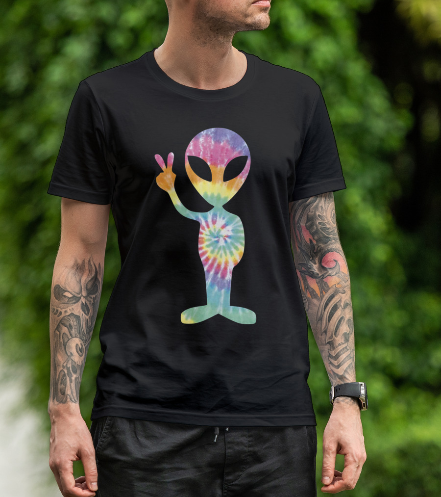 Tie Dye Alien Roswell Peace Sign Rainbow Galaxy T-Shirt