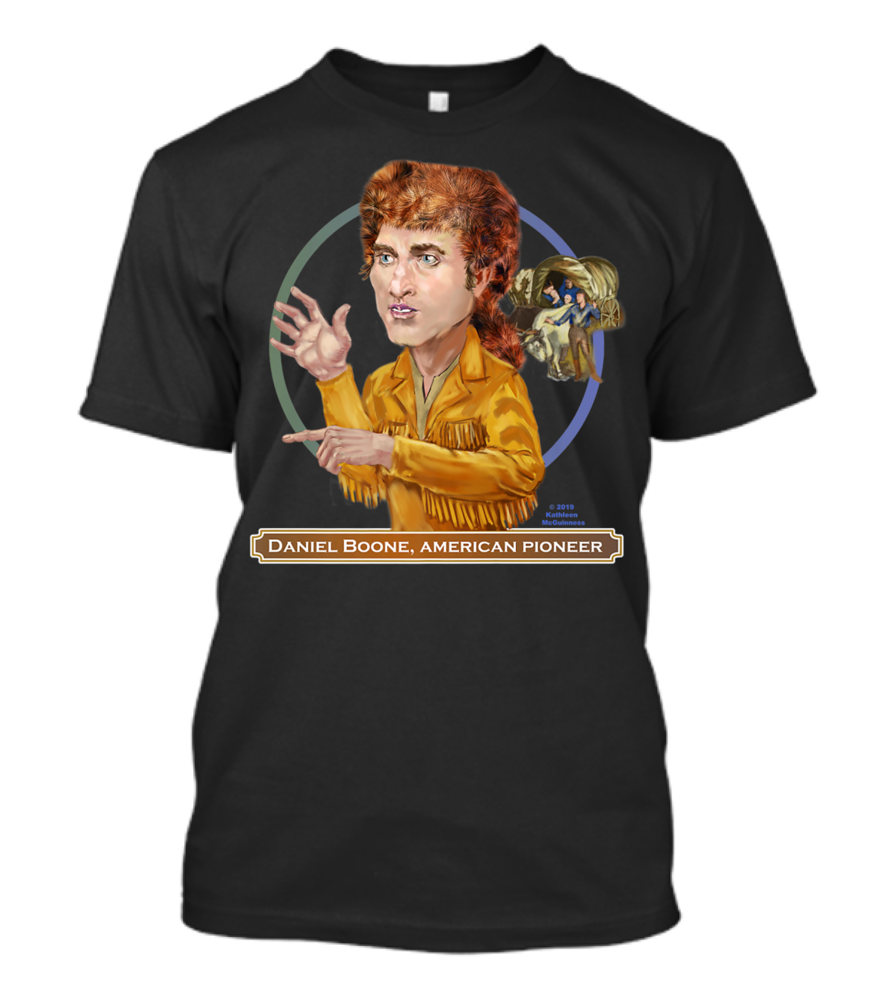 Daniel Boone American Pioneer With Covered Wagon T-Shirt