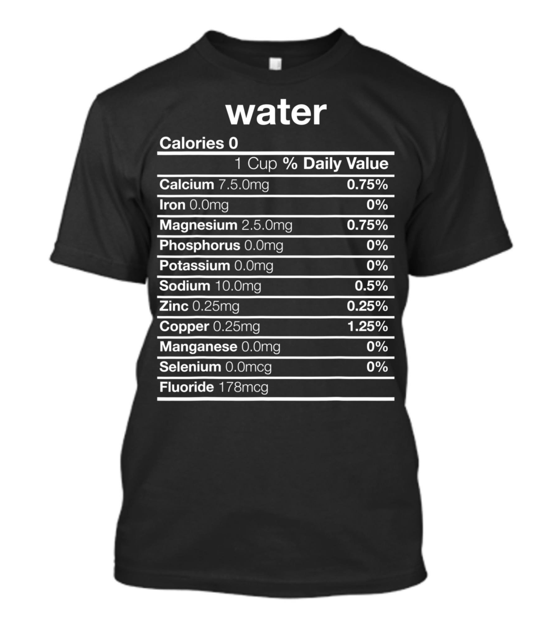 Water Nutrition Facts Calories 0 Daily Value Percentage T-Shirt