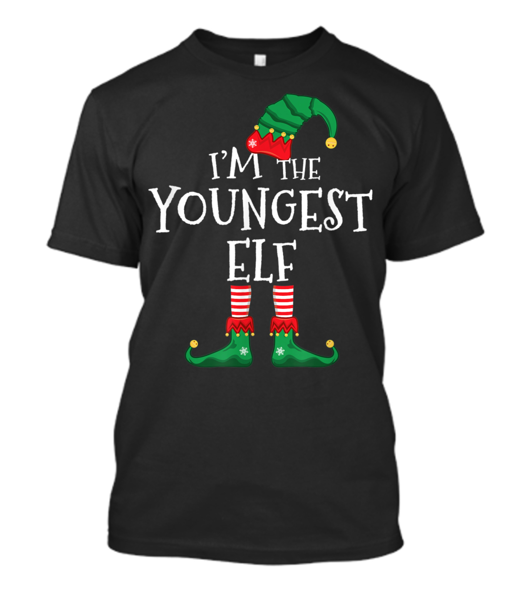 Youngest Elf In The Family Christmas Elf Hat And Shoes T-Shirt