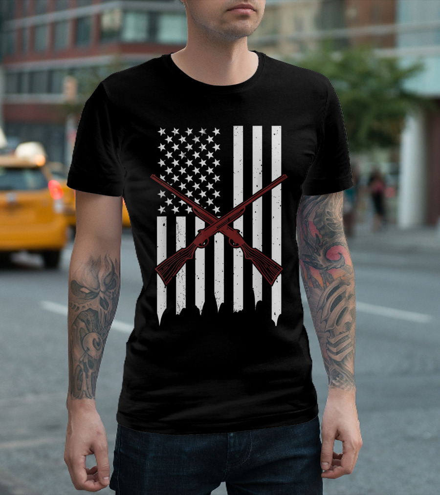 American Flag with Crossed Rifles T-Shirt