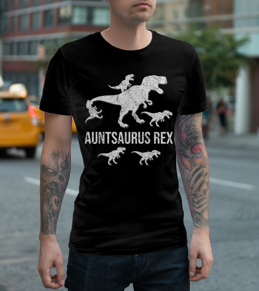 Auntsaurus Rex Dinosaur Funny Auntie with 5 Kids T-Rex T-Shirt