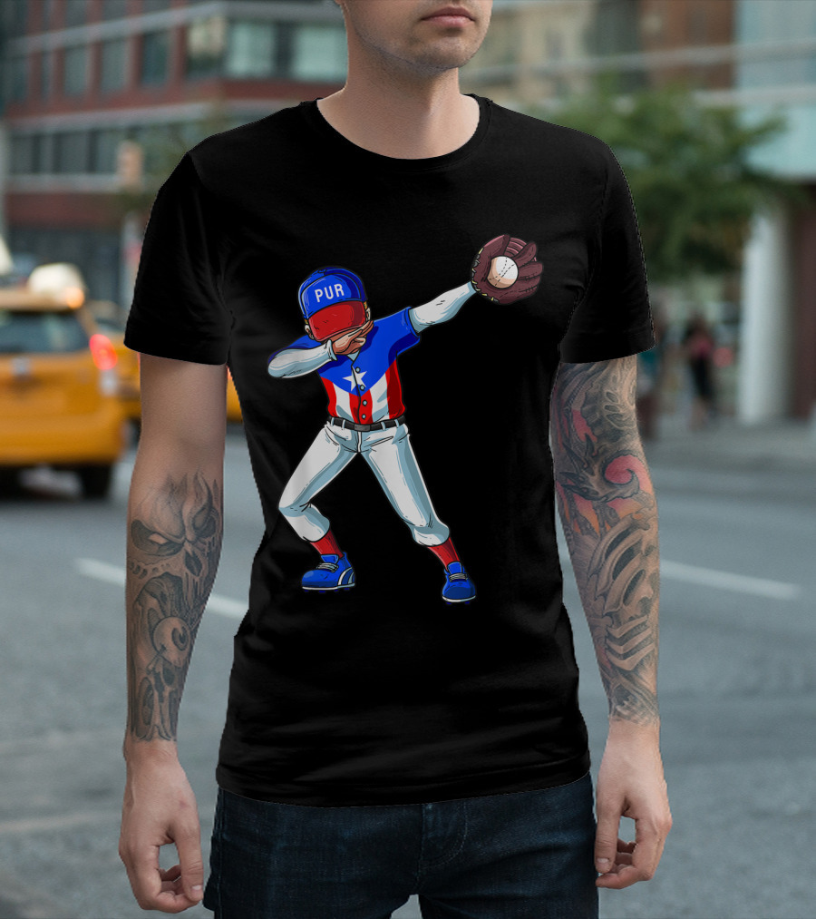 PUR Baseball Dabbing Puerto Rico Player Catcher T-Shirt