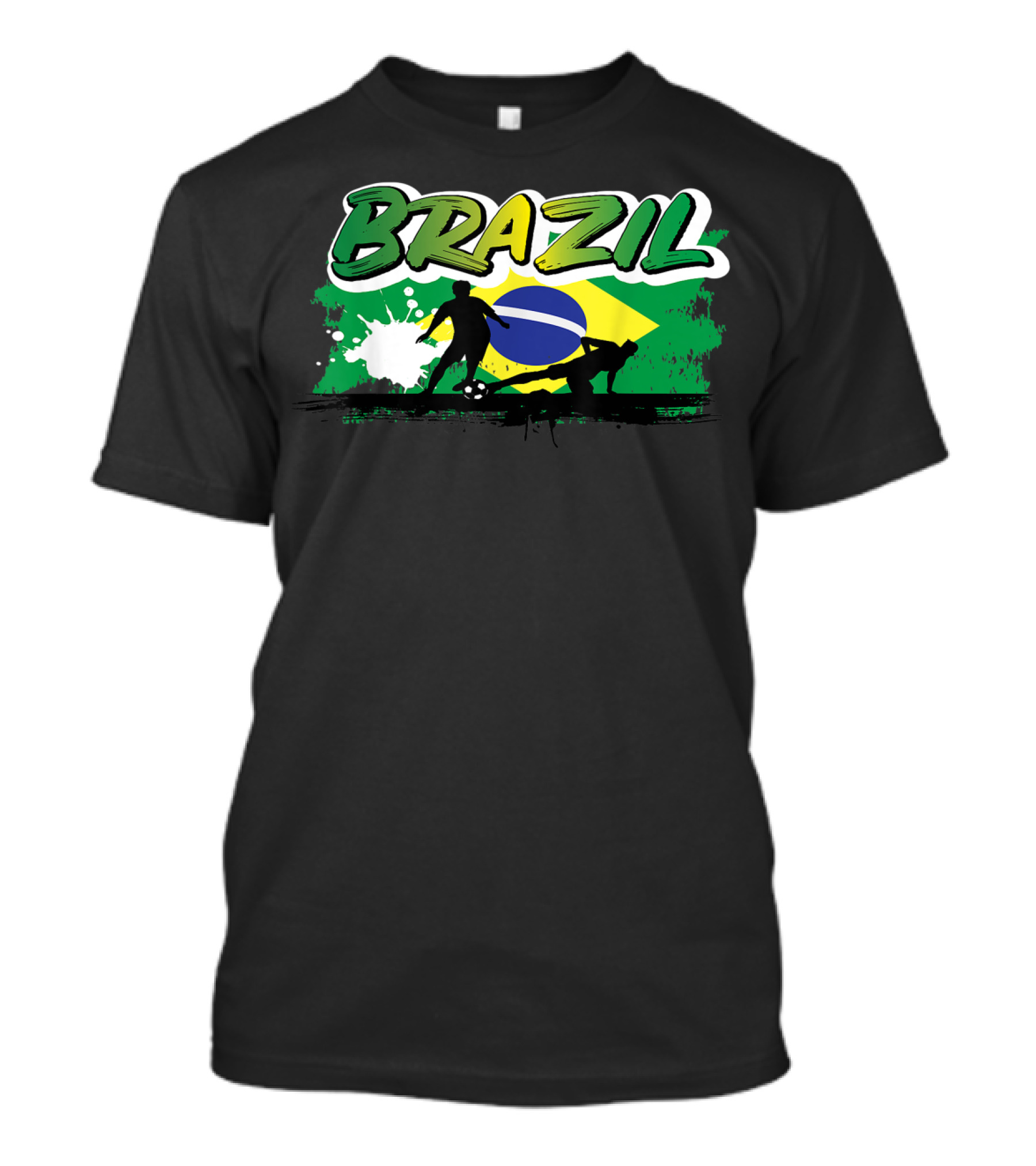 Brazil Soccer Players With Brazilian Flag Background T-Shirt