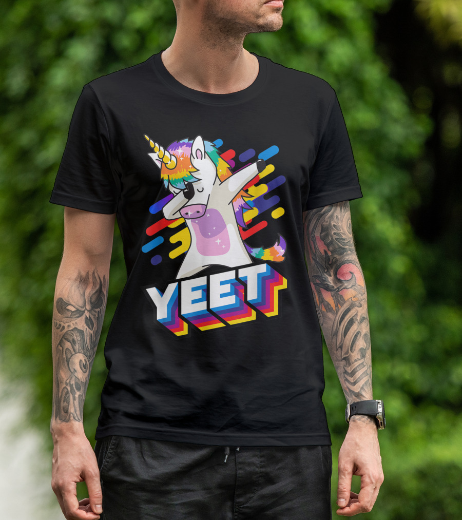 Rainbow Dabbing Unicorn Yeet T-Shirt