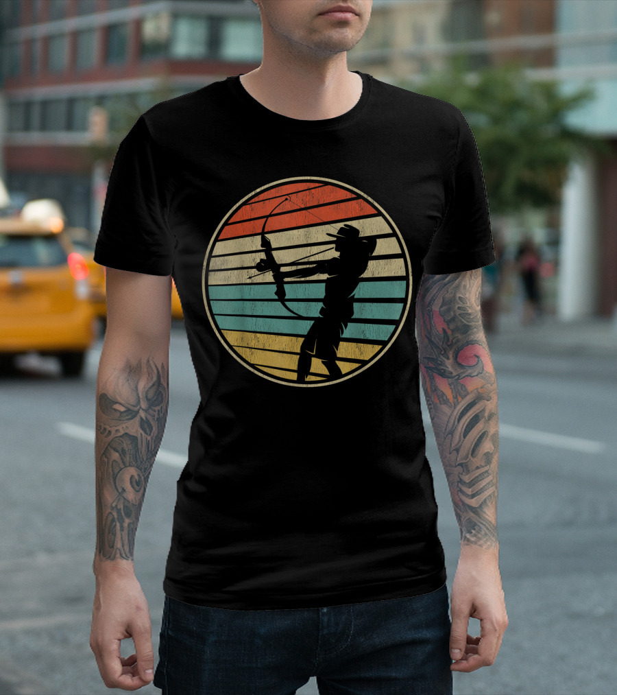Cool Retro Bow Hunting Silhouette Vintage 70s 80s T-Shirt