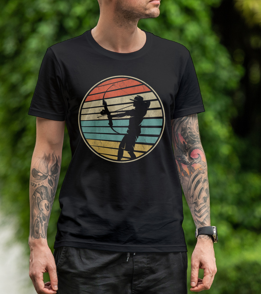 Cool Retro Bow Hunting Silhouette Vintage 70s 80s T-Shirt