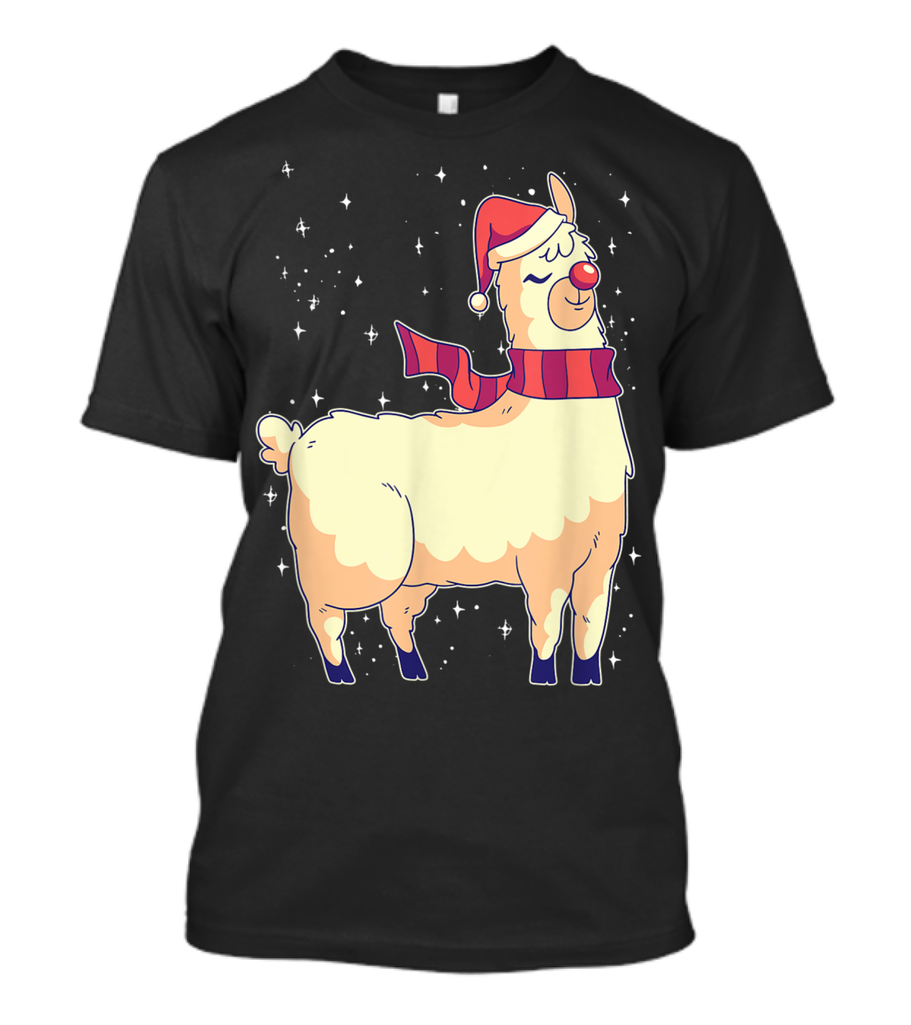 Cool Christmas Alpaca Santa Hat Red Nose T-Shirt