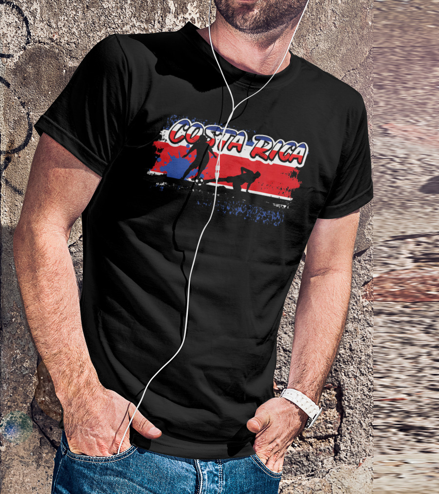 Costa Rica Soccer Players With Flag Background T-Shirt