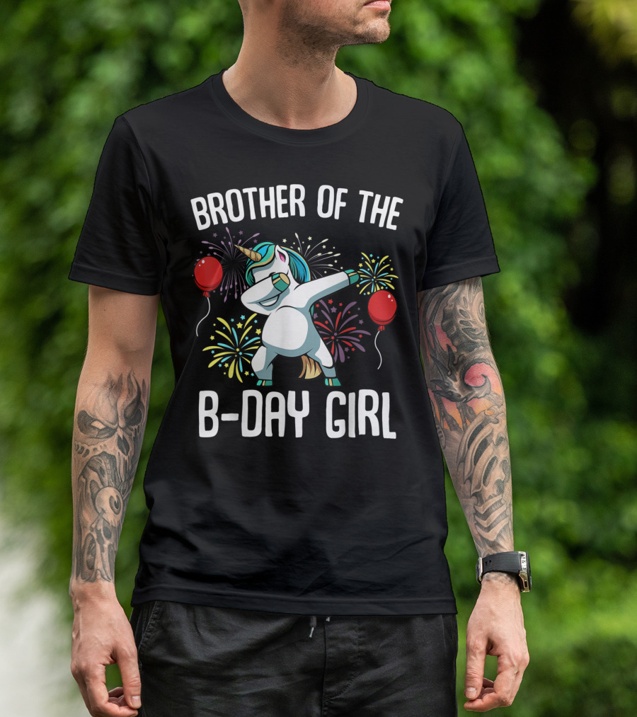 Brother Of The B-Day Girl Dabbing Unicorn Balloons Fireworks T-Shirt