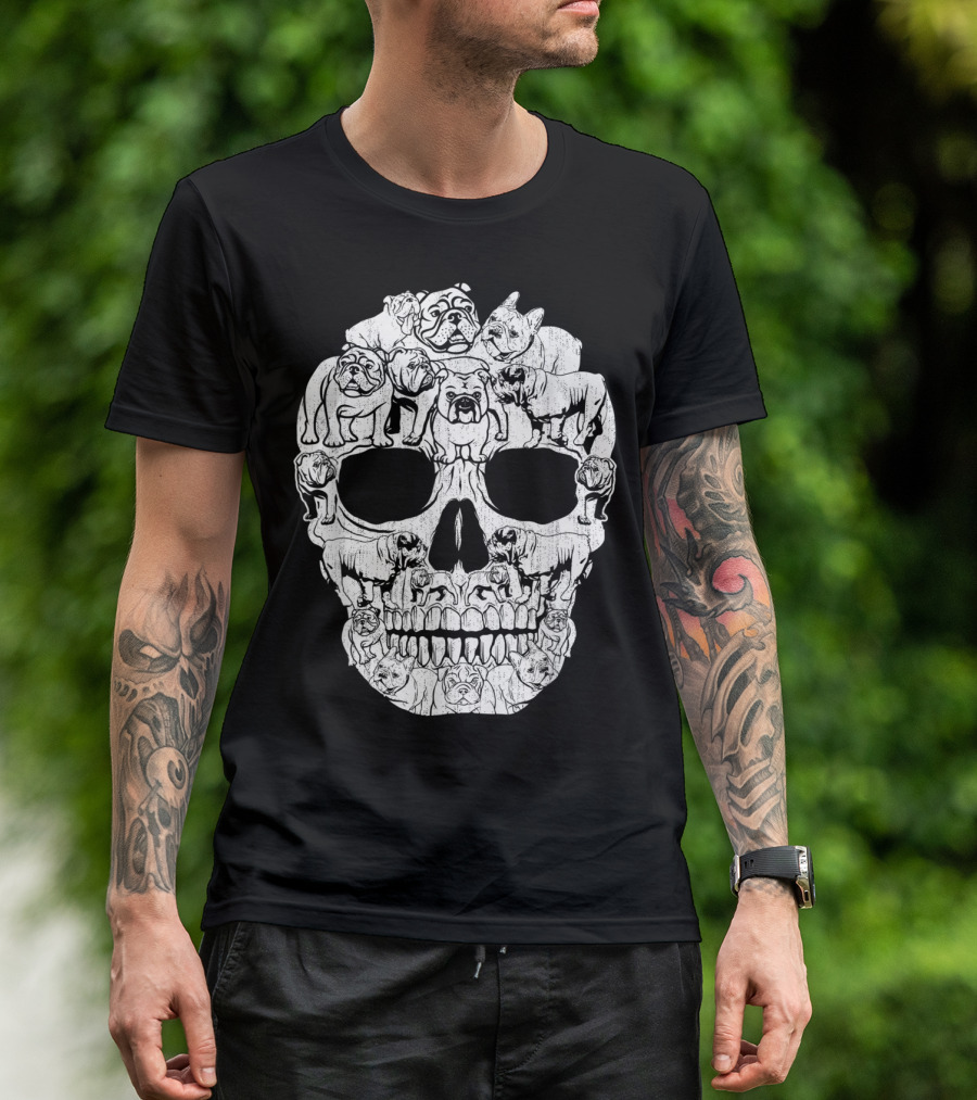 English Bulldog Skull Halloween T-Shirt