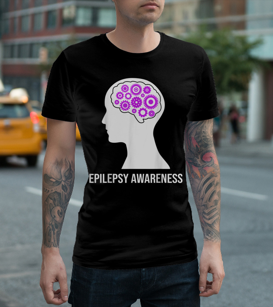 Epilepsy Awareness Brain With Purple Gears T-Shirt