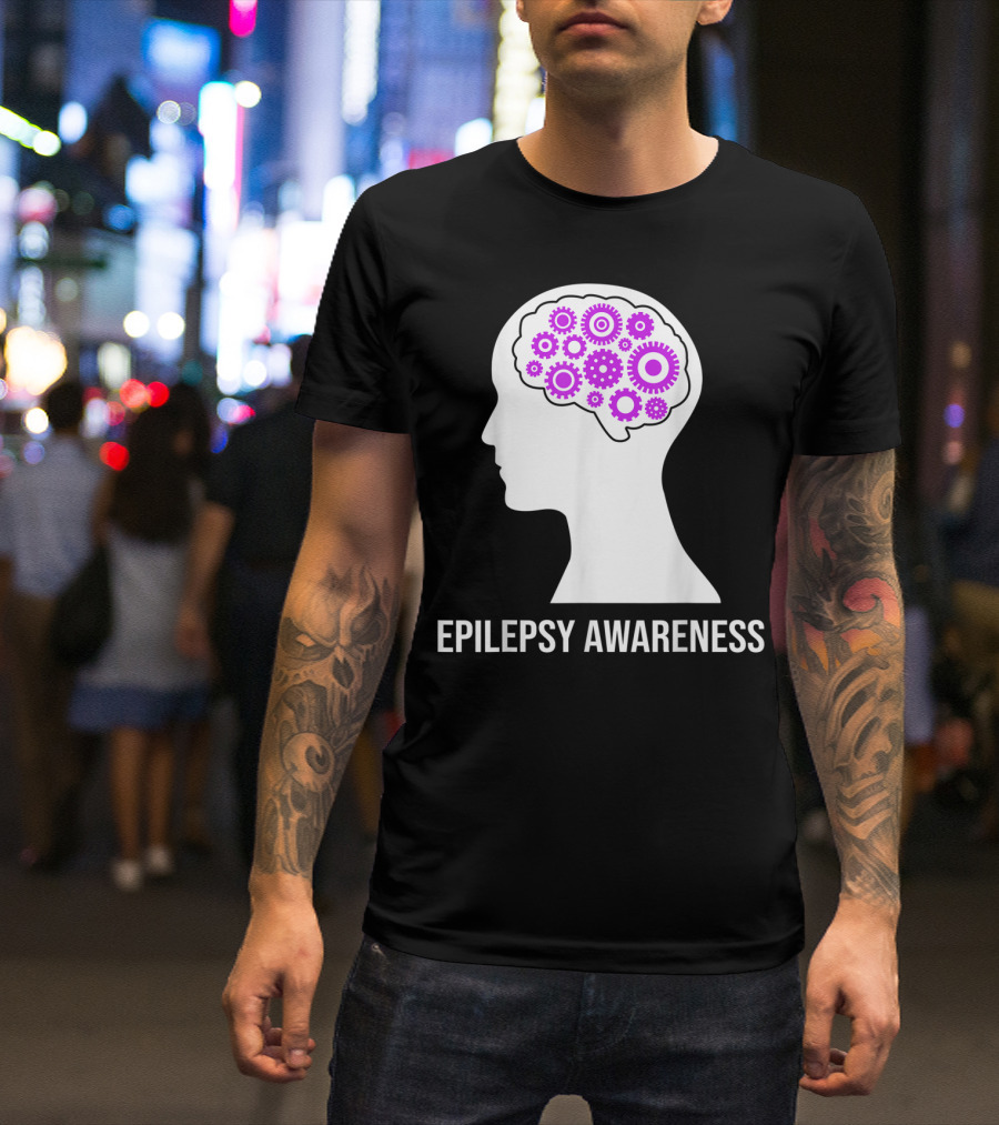 Epilepsy Awareness Brain With Purple Gears T-Shirt