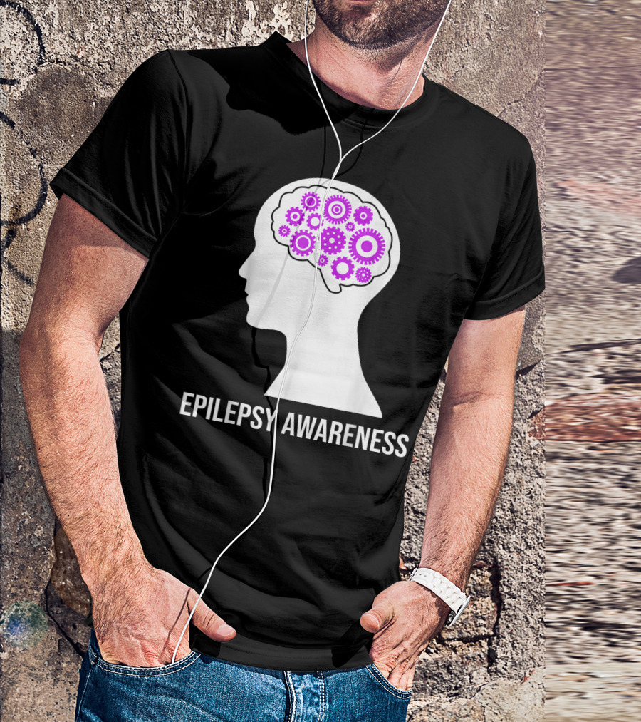 Epilepsy Awareness Brain With Purple Gears T-Shirt