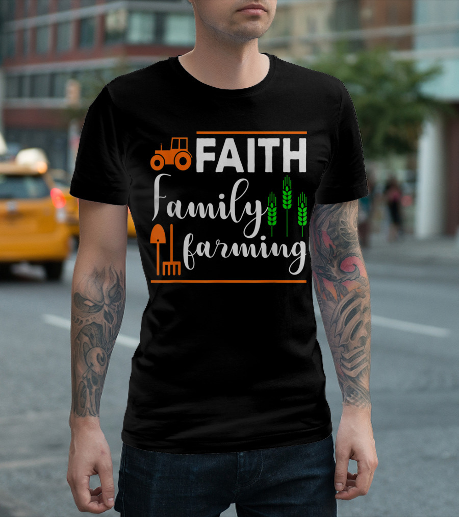 Faith Family Farming Tractor And Wheat Icons T-Shirt