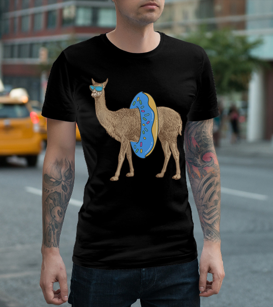 Float Trip Llama with Sunglasses and Donut Tube Floating Cria Tubing T-Shirt