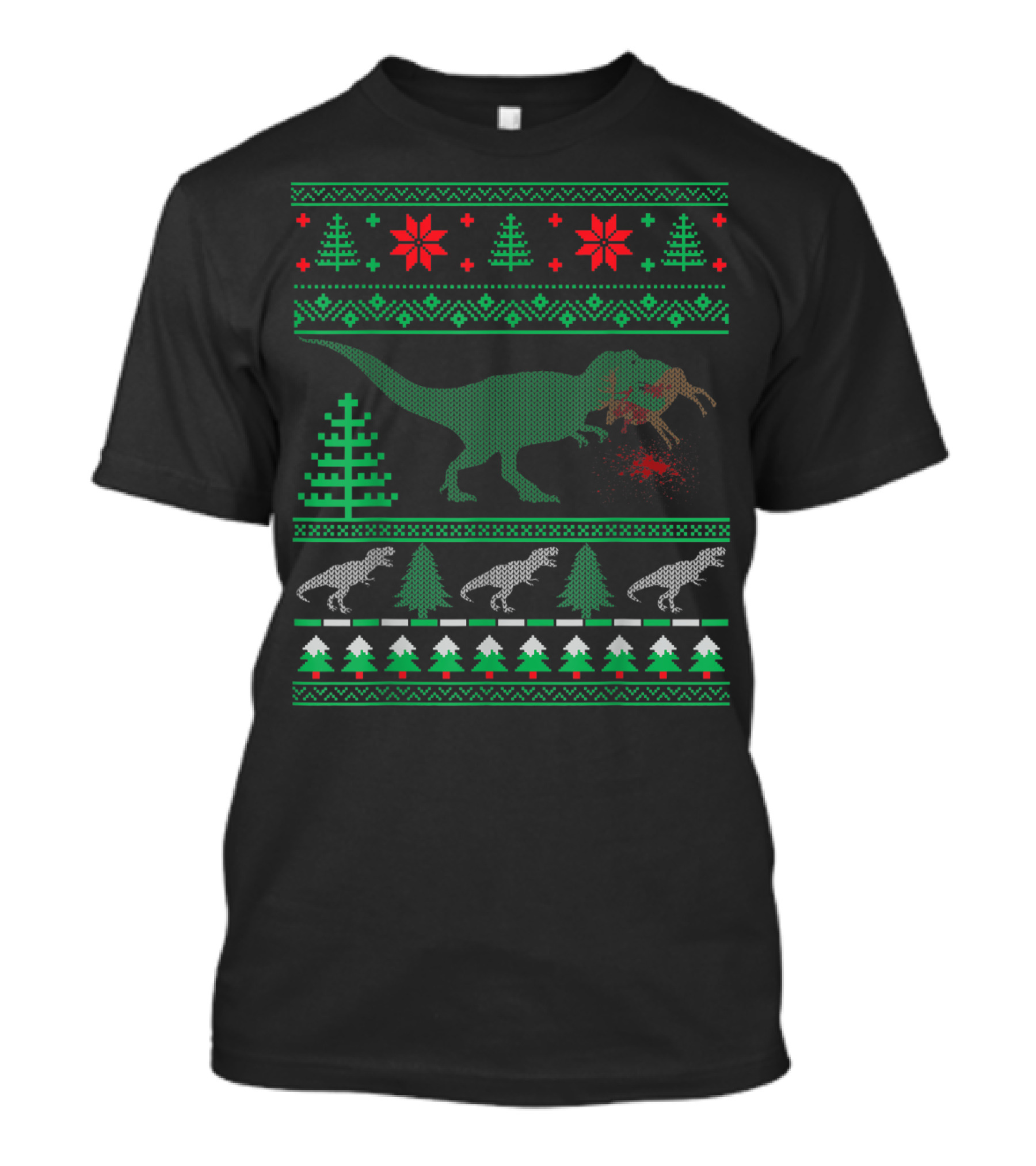 Funny Dinosaur T-Rex Eating Reindeer Christmas Ugly T-Shirt