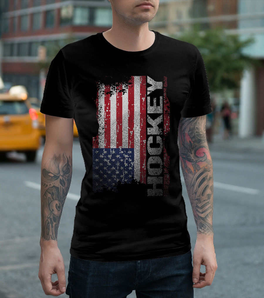 USA Flag Hockey Player Cool Vintage T-Shirt