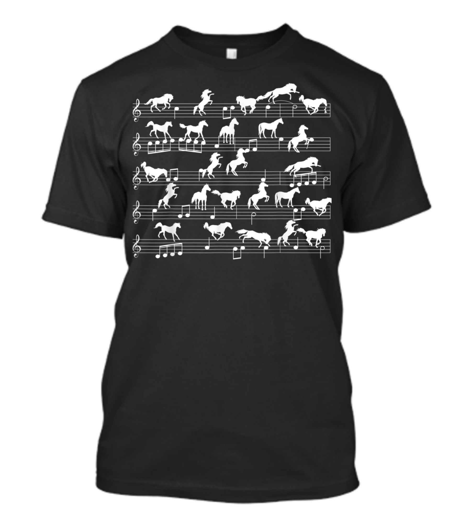 Horse Silhouettes On Musical Staff Sheet Music Melody T-Shirt