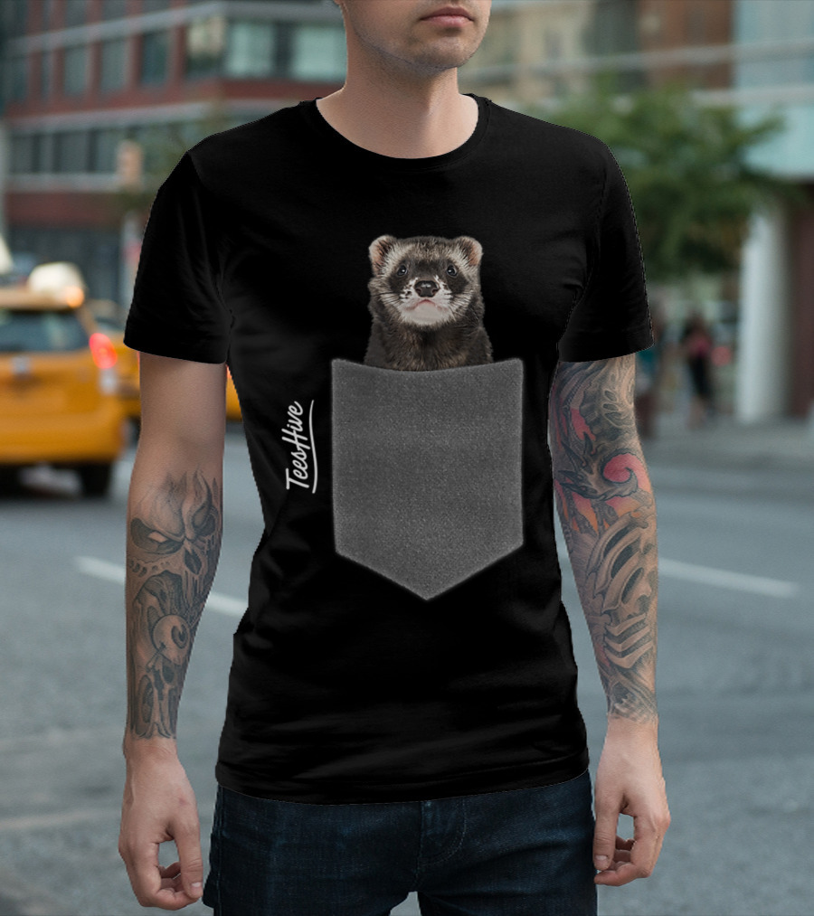 TeesHive Ferret Pocket Ferret Face T-Shirt