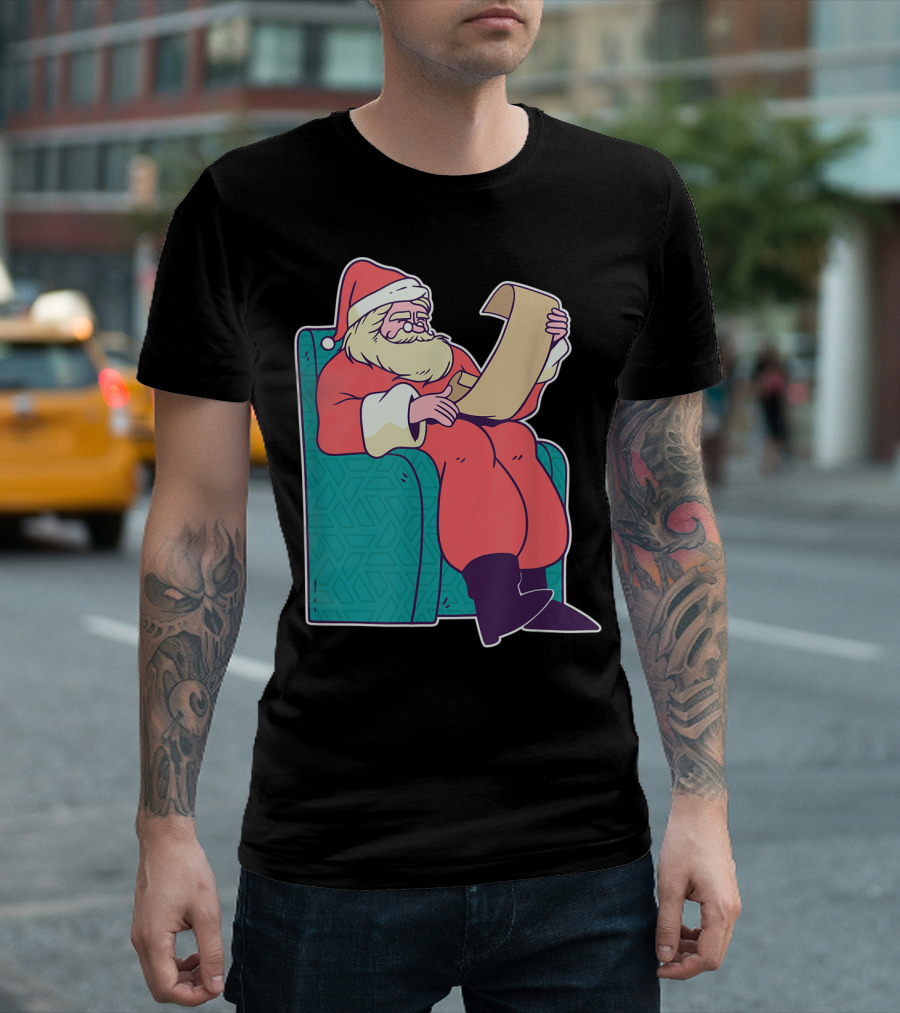 Santa Claus Reading Christmas Letter In Armchair T-Shirt