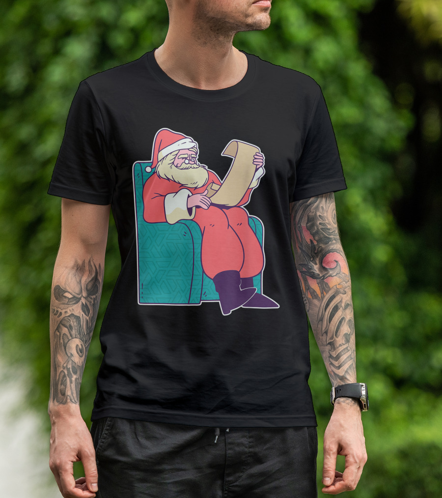 Santa Claus Reading Christmas Letter In Armchair T-Shirt