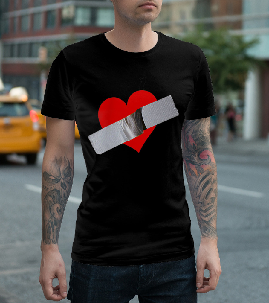 Banana Art Inspiration Heart Banding with Duct Tape on Red Heart Background T-Shirt