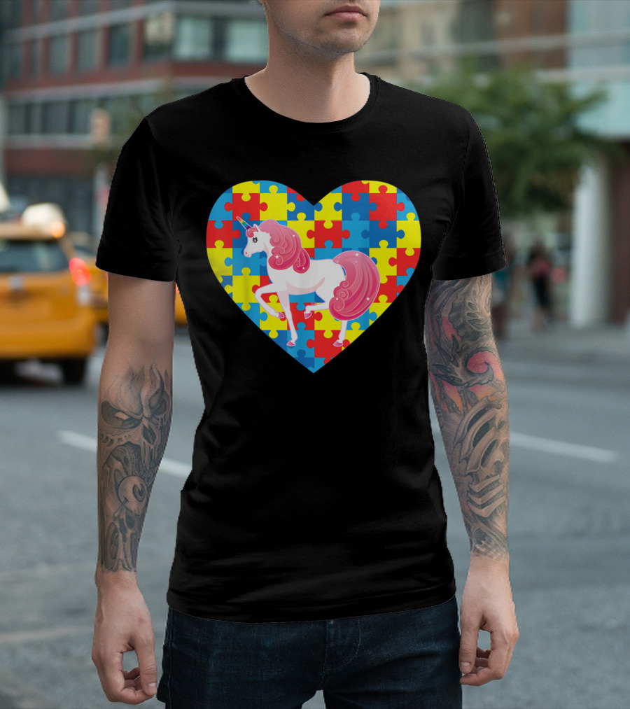 Heart Unicorn Puzzle Autism Awareness T-Shirt