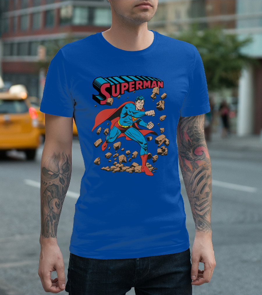 Superman Breaking Rocks In Classic Pose T-Shirt