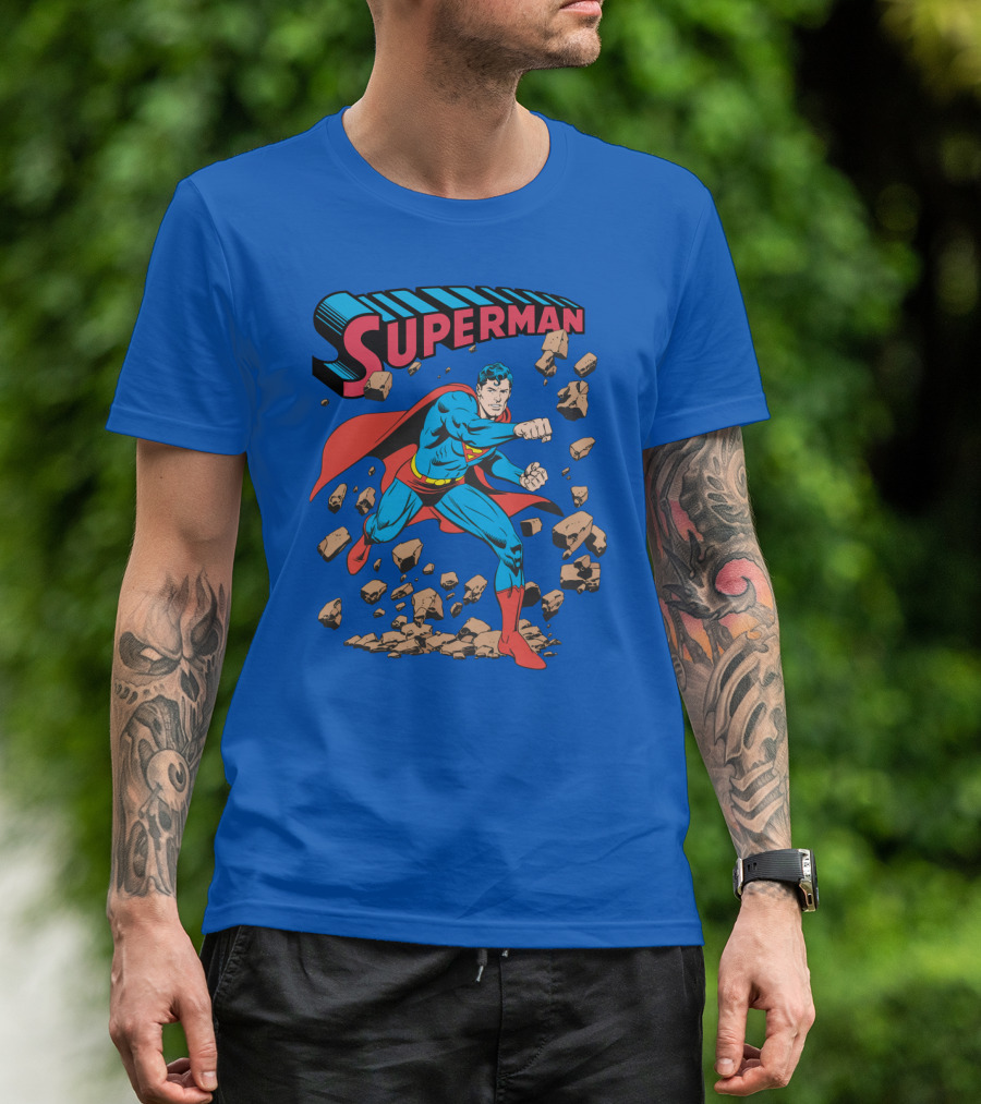 Superman Breaking Rocks In Classic Pose T-Shirt