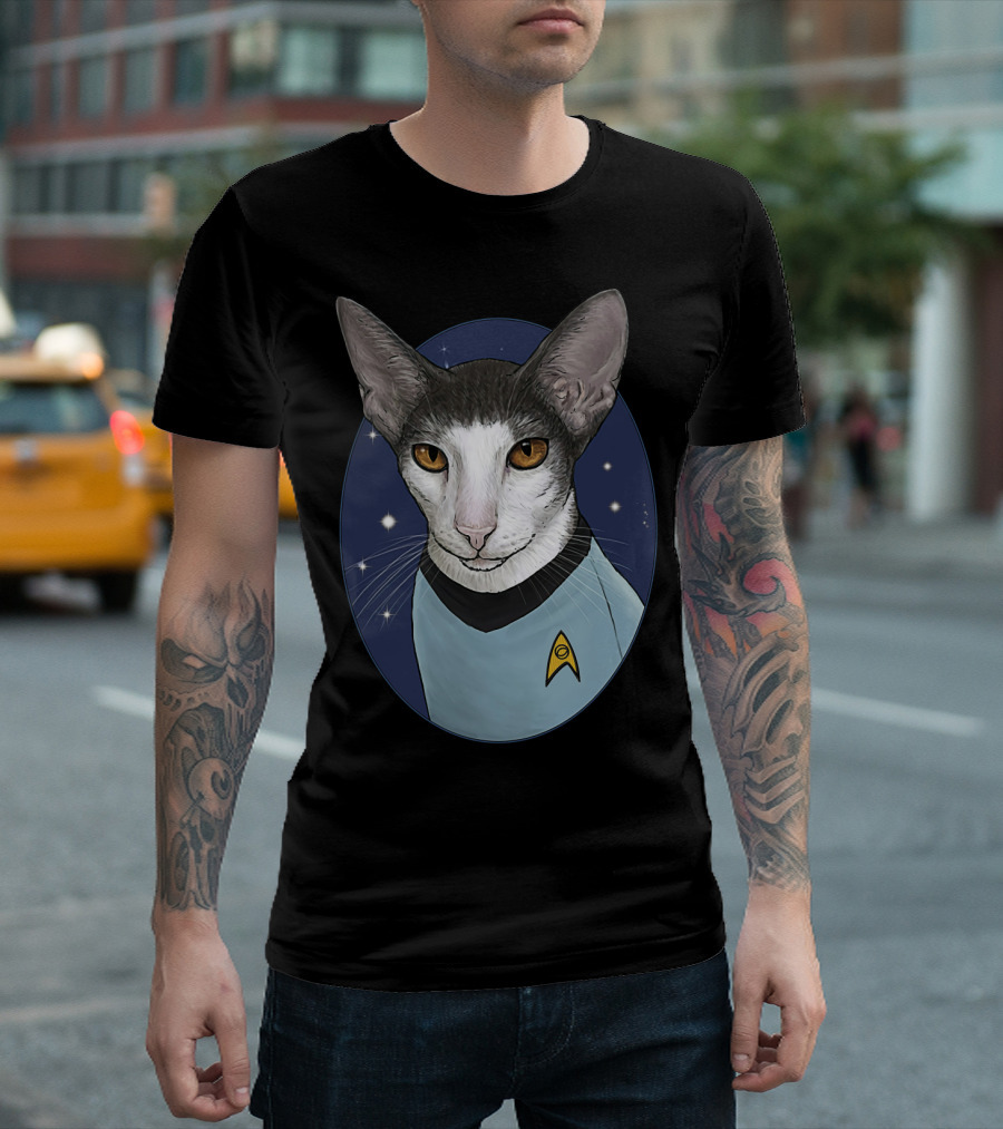 Star Trek Spock Cat with Starfleet Uniform and Vulcan Ears T-Shirt