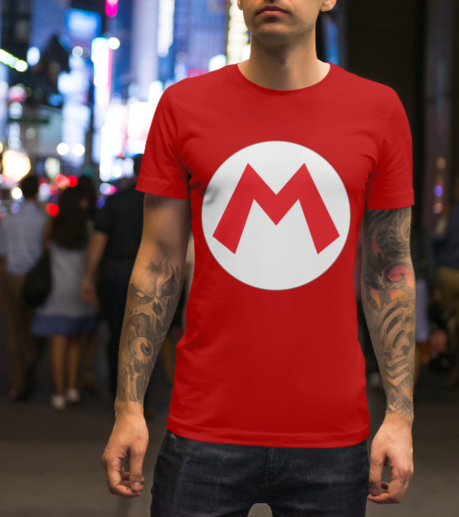 Super Mario Icon Red M On White Circle T-Shirt