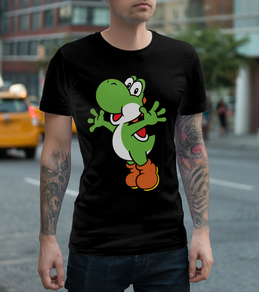 Yoshi Jump Green Dinosaur Iconic Character Image T-Shirt
