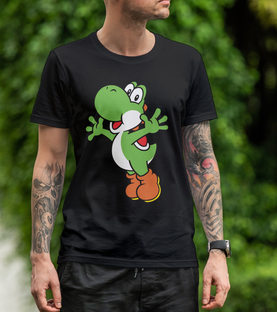Yoshi Jump Green Dinosaur Iconic Character Image T-Shirt