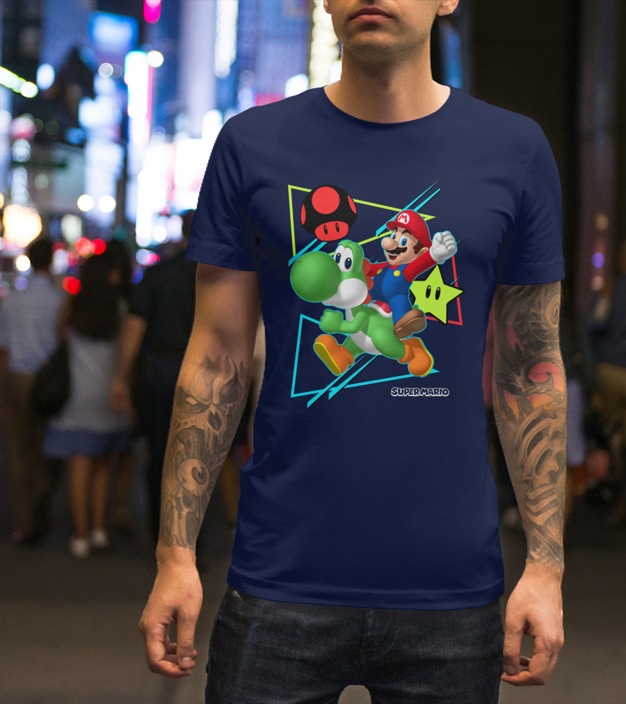 Super Mario Yoshi Adventure With Red Mushroom And Star T-Shirt