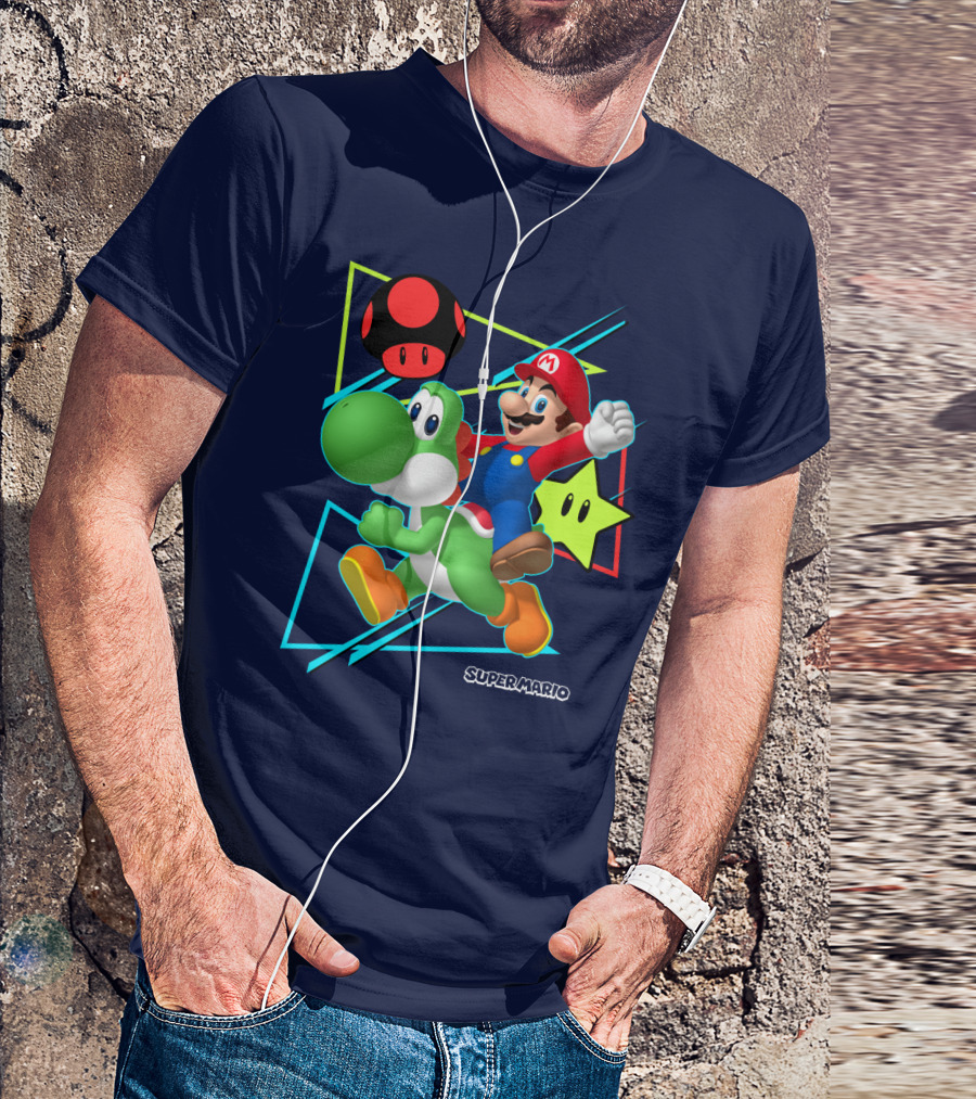 Super Mario Yoshi Adventure With Red Mushroom And Star T-Shirt