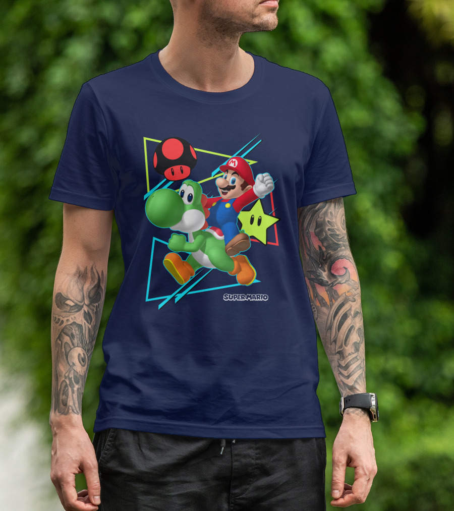 Super Mario Yoshi Adventure With Red Mushroom And Star T-Shirt