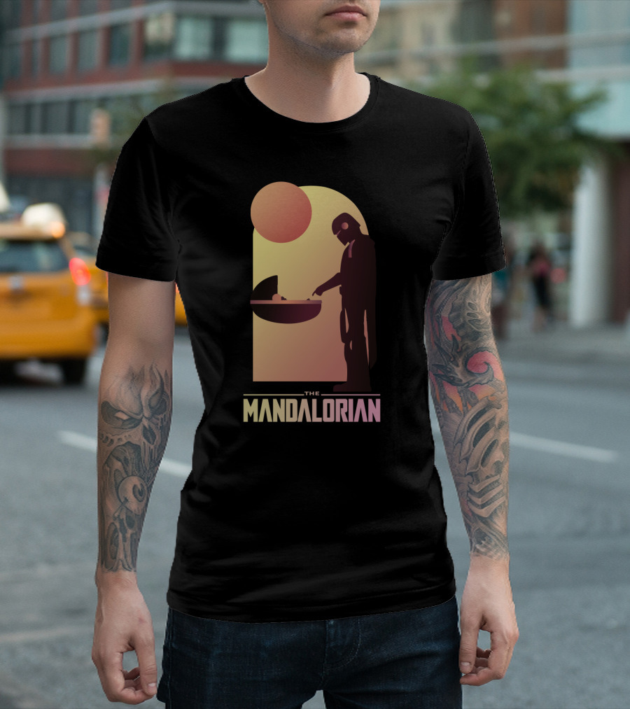 The Mandalorian Bounty Hunter Encounter Sunset Scene T-Shirt