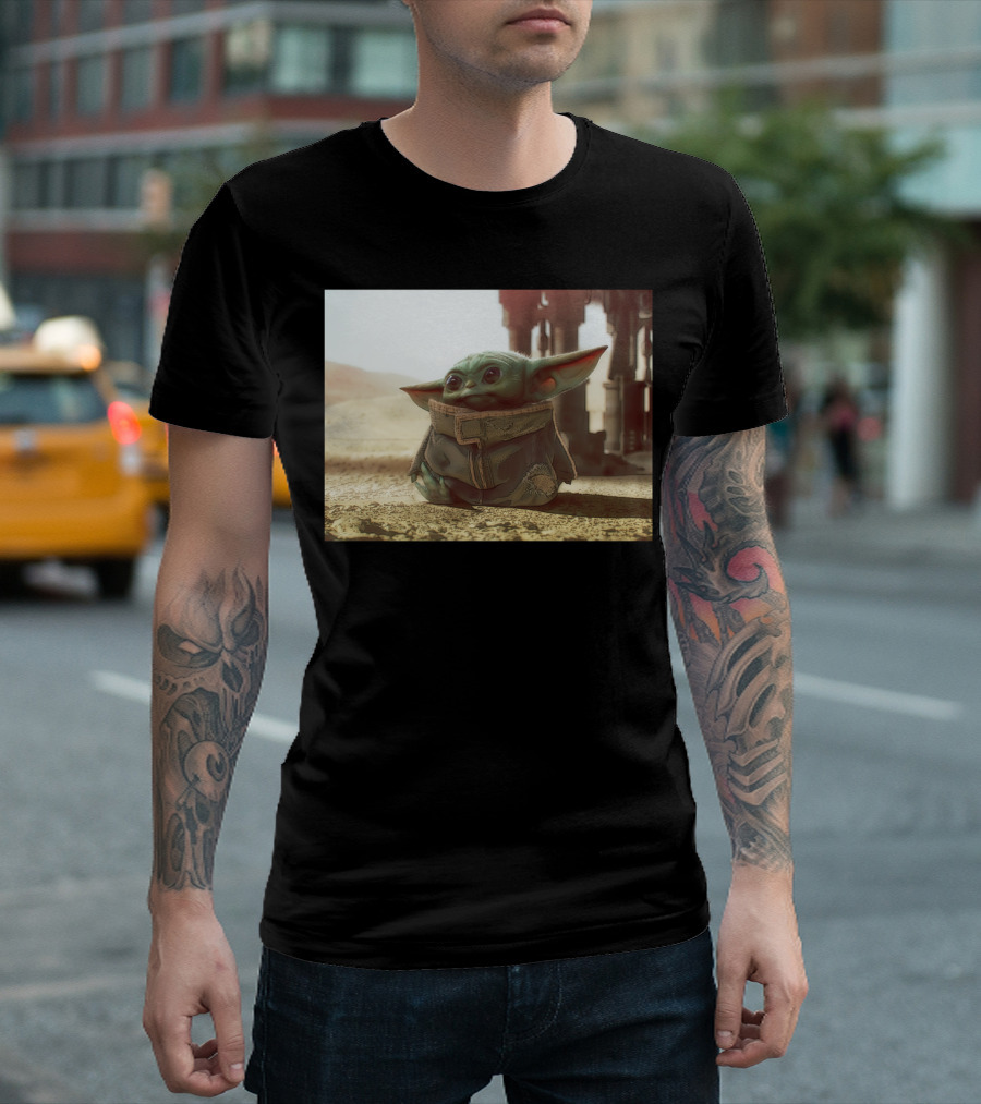 The Child Square Mandalorian Baby Yoda on Tatooine Desert T-Shirt